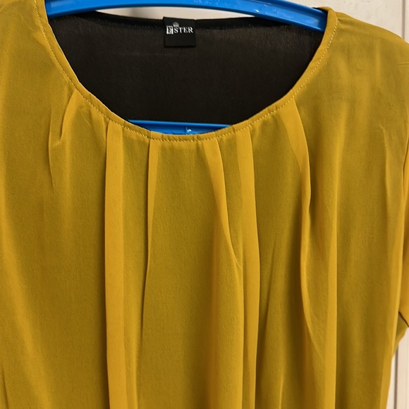 NWT Mustard & Black Lined dress with a double frill hemline & belt! UK L - Picture 4 of 13